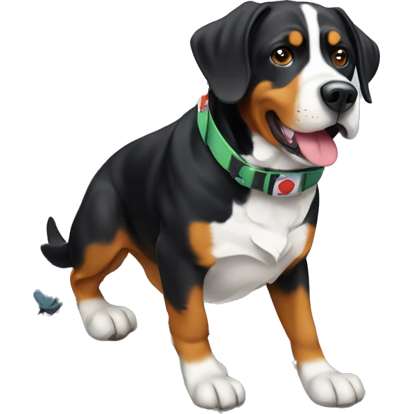 Greater Swiss Mountain dog on a snowboard emoji