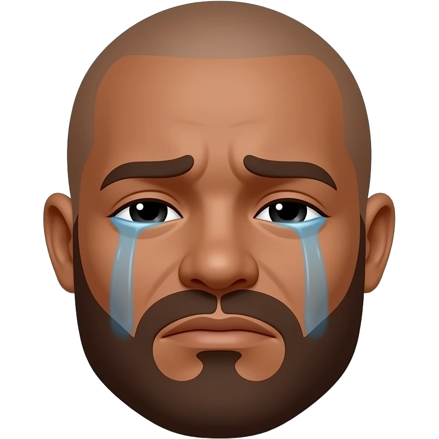 Brown man bald mustache and bea.rd crying rd emoji