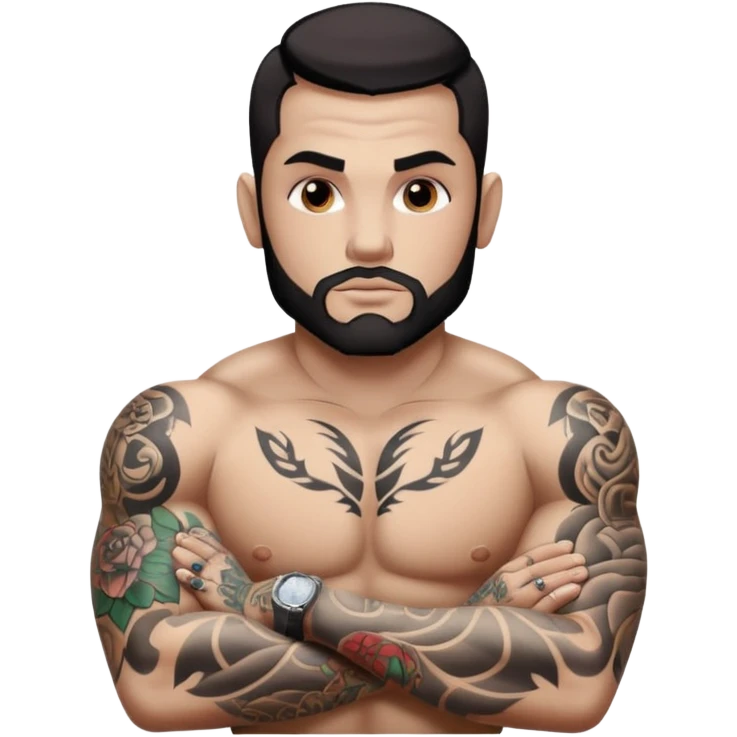 tattoo man, white skintone, more highlight the tattoo, body builder, heavy tattoos on fully chest, more tattoos on the body, more visible tattoo, big tattoos, tattoos on face. emoji