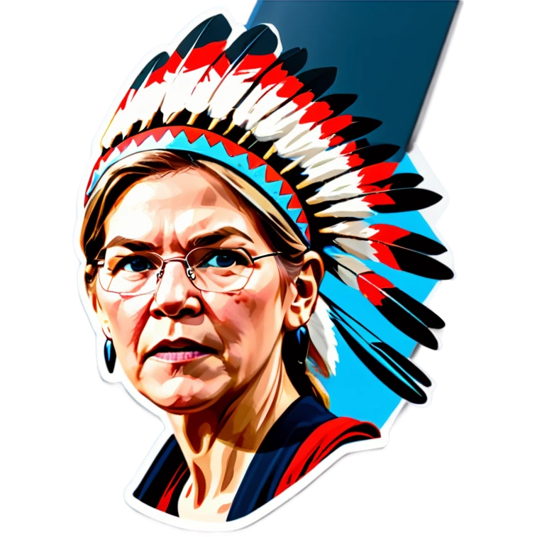 Make a picture of Senator Elizabeth Warren with a traditional Native American headdress make it less cartoonish without the braids make it more realistic accentuate her wrinkles and more realistic make her hair blonder and get rid of the headdress besides  emoji