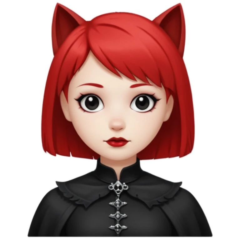 Chica blanca de pelo corto Wolf cut con la parte de abajo del pelo rojo y la cara redondeada ojos negros y ropa gotica  emoji