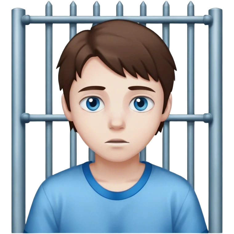 White teen boy with brown hair and blue eyes in jail emoji