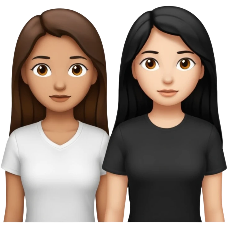 Dos mujeres juntas que una sea de color trigueña y de color blanca, cabello largo negro sea la de piel blanca y la de piel trigueña cabello castaño, tengan polo blanco emoji