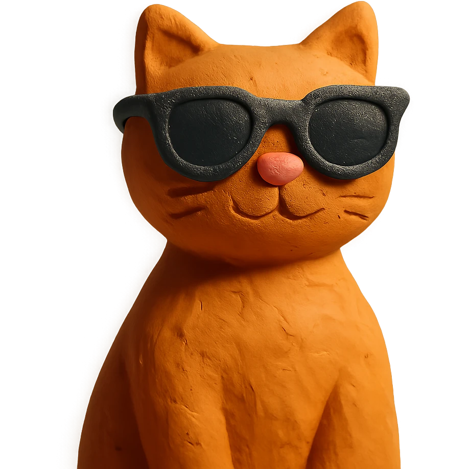 claymation style cat wearing sunglasses emoji