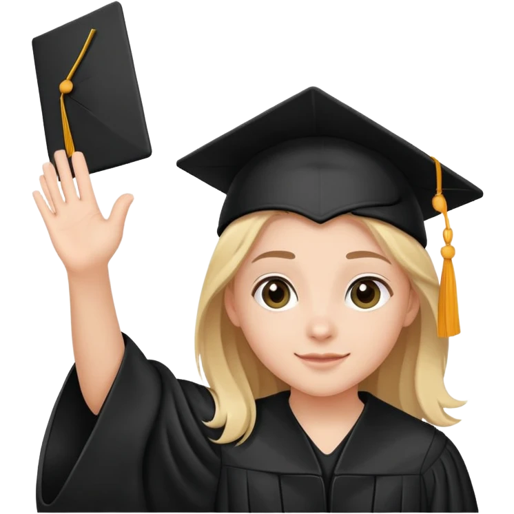teen in graduation gown, waving emoji