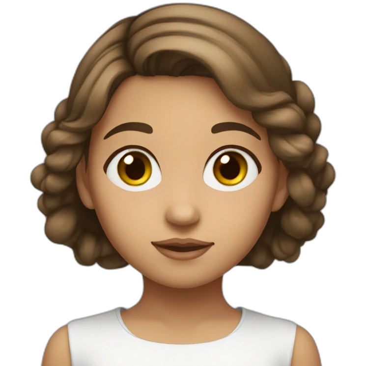 A young girl of Algerian origin with a round head, brown hair and a small chin. emoji