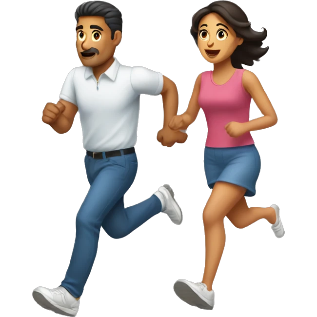 hispanic wife and husband running to the right emoji