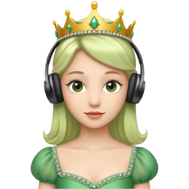 princess with headphones tiara and green dress emoji