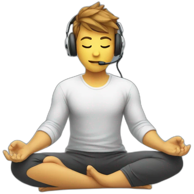 a gamer is sitting at a computer in a yoga pose emoji