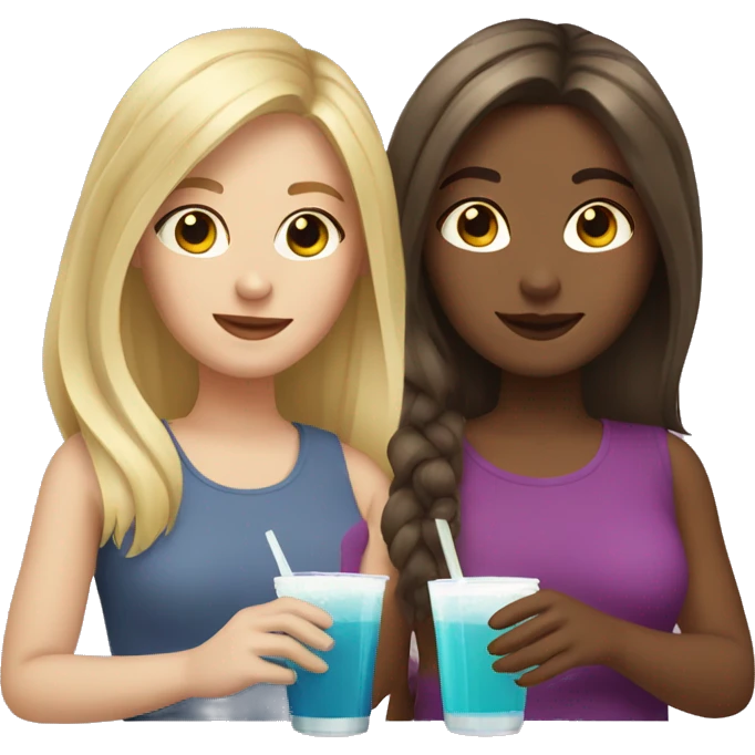 Blonde hair girl with brown hair girl holding drinks emoji