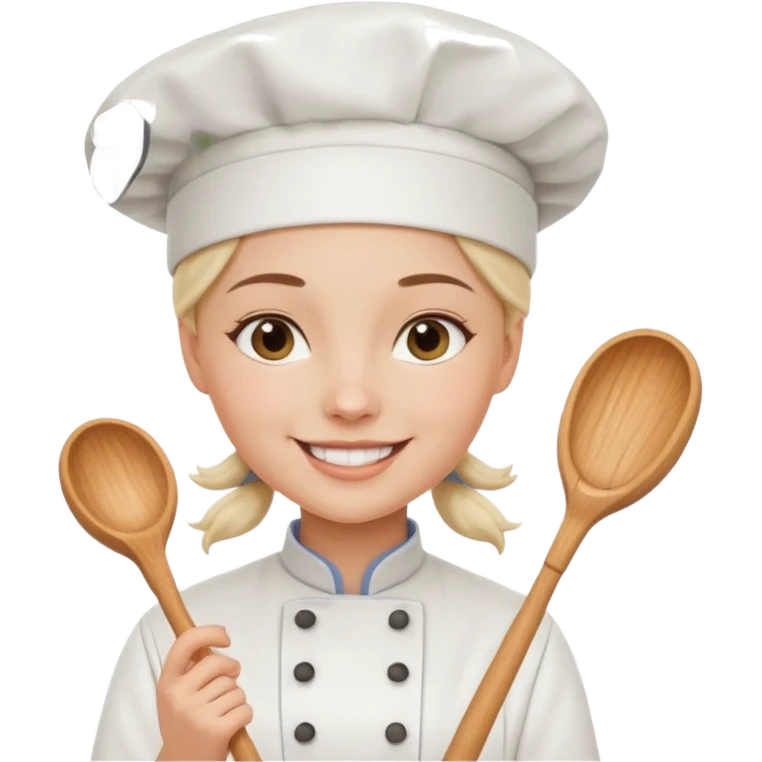 Young female baker – wearing white chef hat, holding a piping bag
 emoji