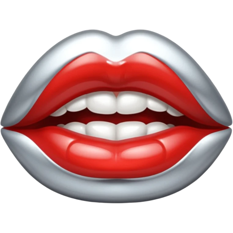 slightly parted lips, silver chrome material, glossy wet shine, seductive aesthetic emoji