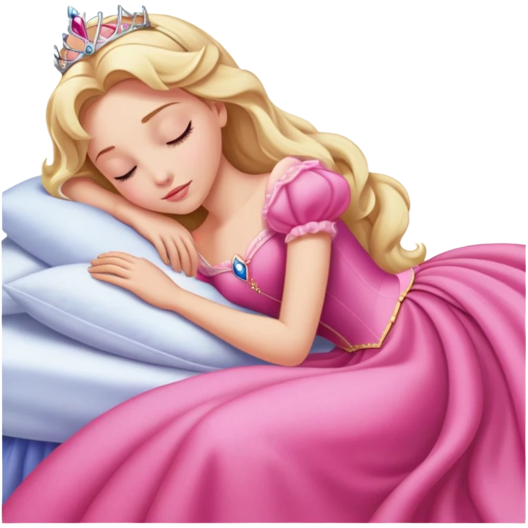 ultra simplified Aurora Sleeping Beauty, pink dress, blonde hair, very minimal details, slightly zoomed out to show more of dress emoji