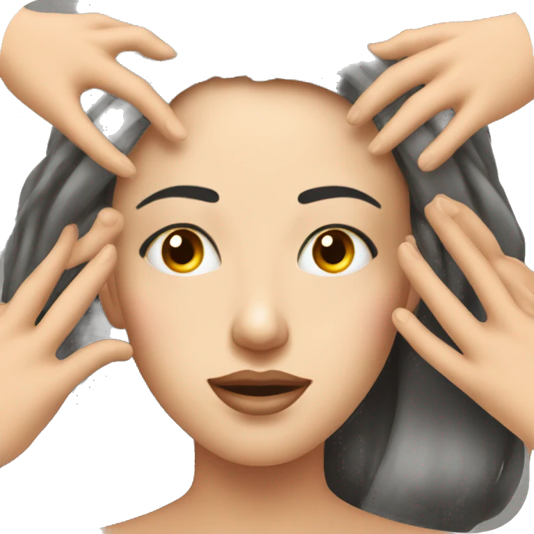 woman with open eyes gets a head massage from two hands emoji