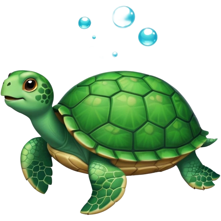 A cute turtle with a shell made of green leaves and bubbles floating around it emoji