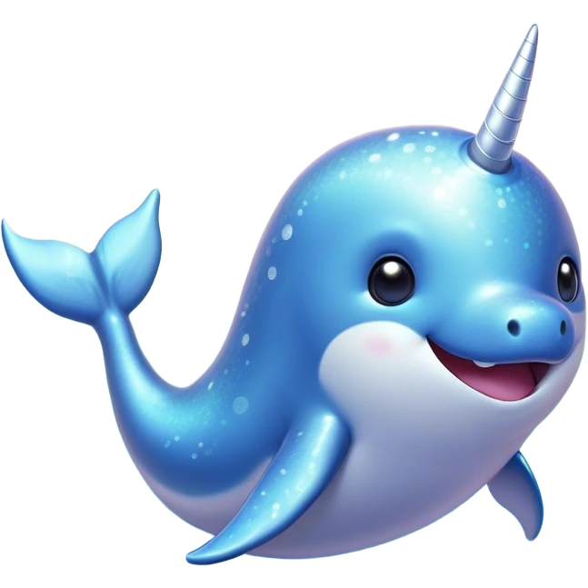 Cinematic Cute Narwhal Portrait Emoji, Head tilted playfully and inquisitively, with a glossy, shimmering body highlighted by its iconic tusk and sparkling eyes filled with wonder, Simplified yet irresistibly adorable features, highly detailed, glowing with a warm, friendly glow, high shine, affectionate and lively, stylized with a touch of whimsical charm, bright and endearing, soft glowing outline, capturing the essence of a mischievous marine marvel that feels like it could frolic out of the screen into your heart! emoji