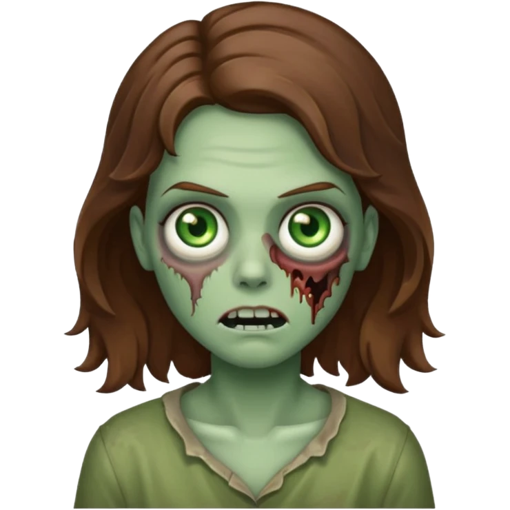 zombie com cabelo ondulado marrom e sem franja emoji