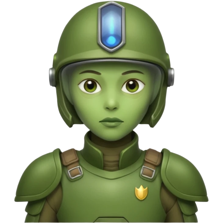 alien, wearing soldier custome, half body emoji