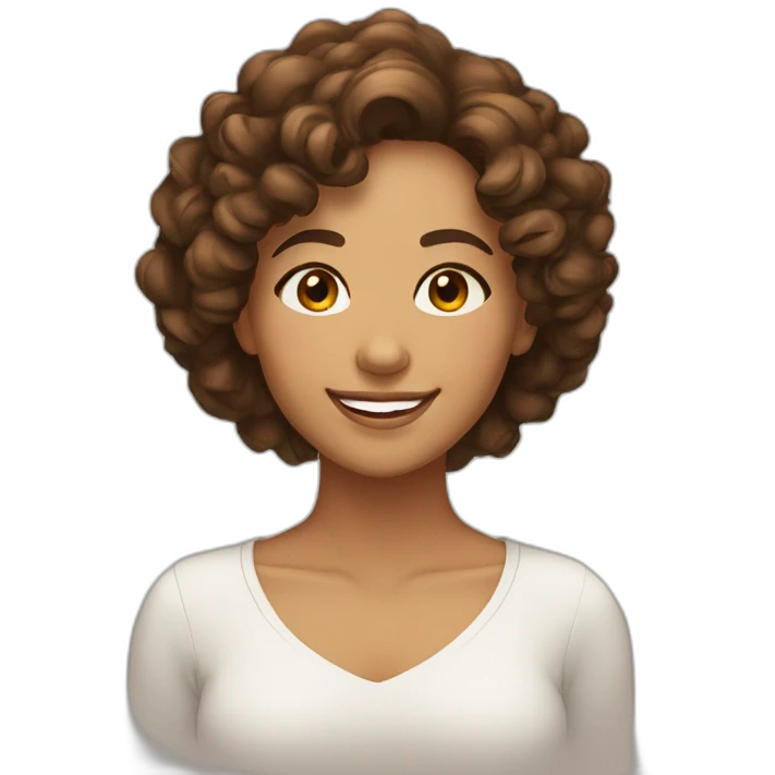 woman face, brown 2c curly medium length hair, light brown eyes, olive skin, smiling emoji
