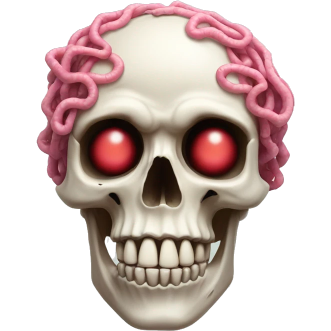 Skull with pink and red  worms on top emoji