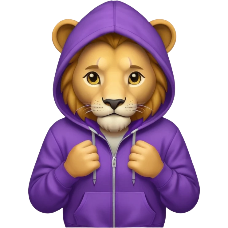 Lion wearing a purple hoodie emoji