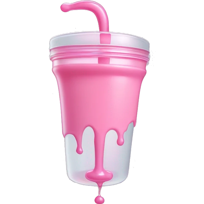 spilled sippy cup with pastel pink liquid and a distorted reflection emoji
