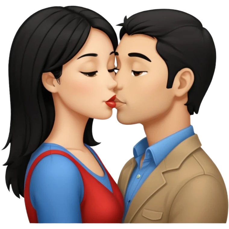 una pareja, el hombre y la mujer son pelineggros mientras se dan un beso emoji
