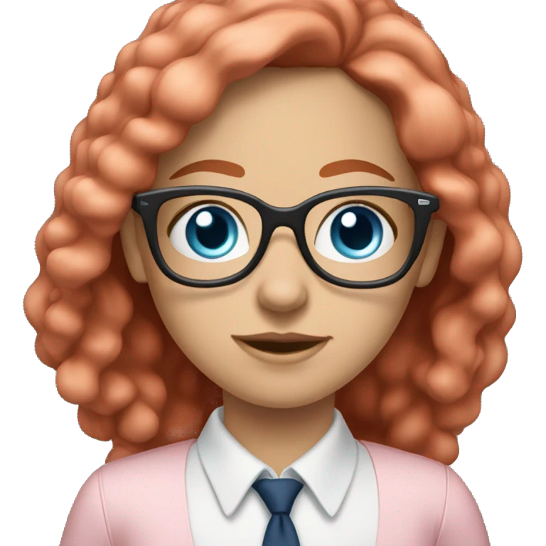 White-girl-with-long-hair-red-head-blue-eyes-wearing-glasses-blouse-formal-pink emoji