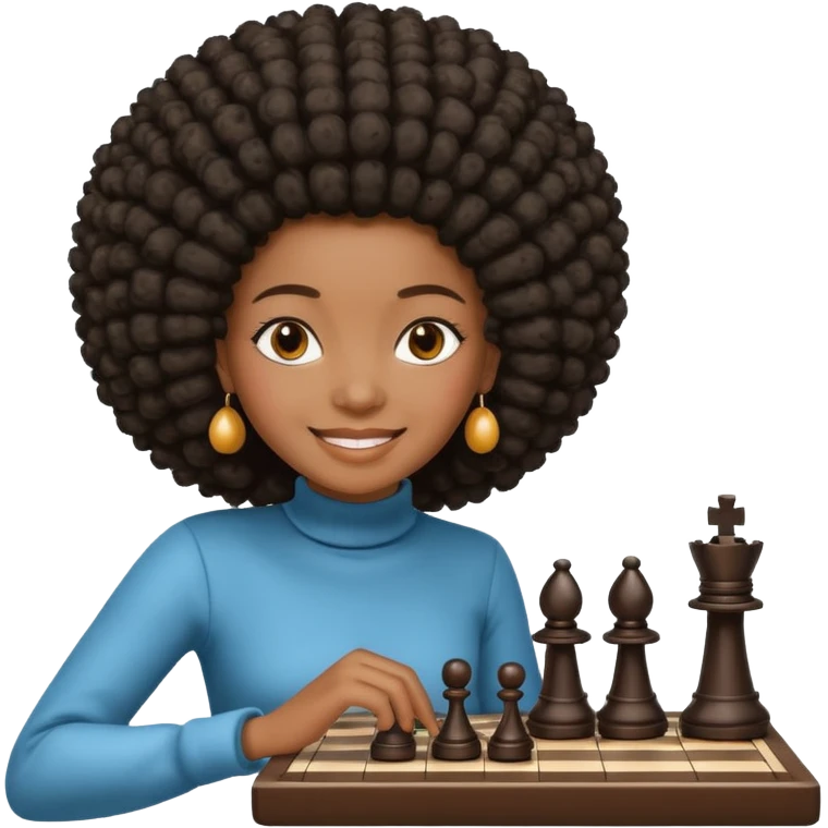 black girl with afro playing chess emoji