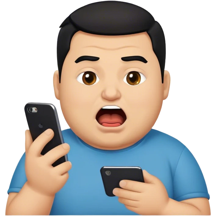 chubby ugly turkish guy with undercut and black hair looking at his phone with open mouth emoji