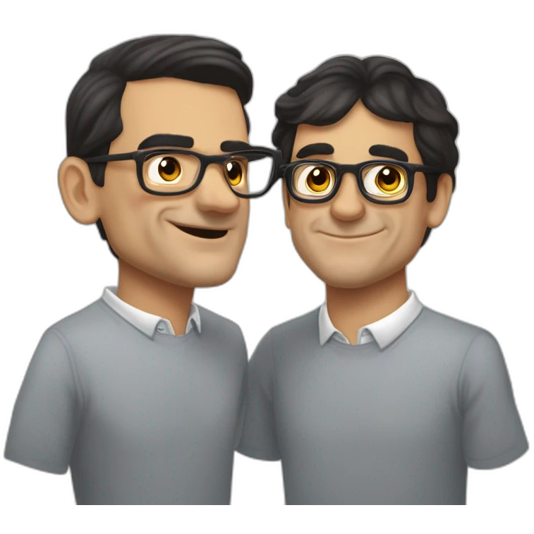 Pedro Sánchez with no glasses kissing to Carles Puigdemomt with glasses emoji