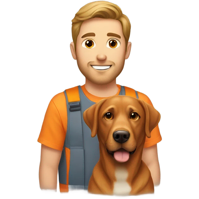   brown haired man and orange labrador retriever emoji