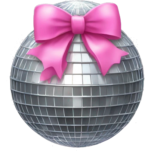 Disco ball with a pink bow on top emoji