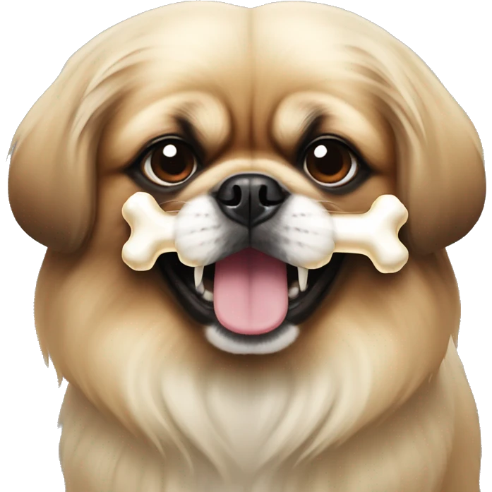 Pekingese dog with bone in mouth emoji