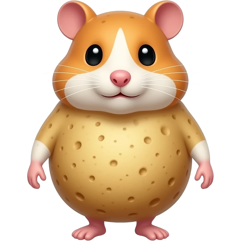 A potato with a hamster head and human feet emoji