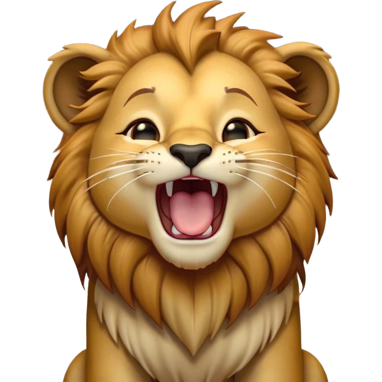 Cinematic Cute Yawning Lion Cub Portrait Emoji, Head tilted slightly with a dramatic, wide-open yawn, showcasing a soft, downy tawny Fur with a majestic mane, floppy ears slightly drooping, round amber eyes barely open in drowsy contentment, Simplified yet irresistibly adorable features, highly detailed, glowing with a soft, cozy glow, high shine, relaxed yet expressive, stylized with a touch of savannah whimsy, bright and endearing, soft glowing outline, capturing the essence of a sleepy yet affectionate Lion Cub, so drowsy it feels like it could stretch out of the screen and curl up for a nap! emoji