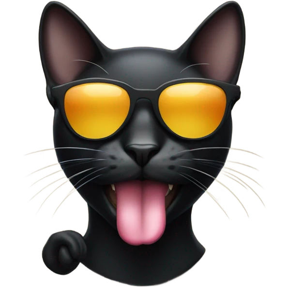 Black cat wearing sunglasses with tongue sticking out  emoji