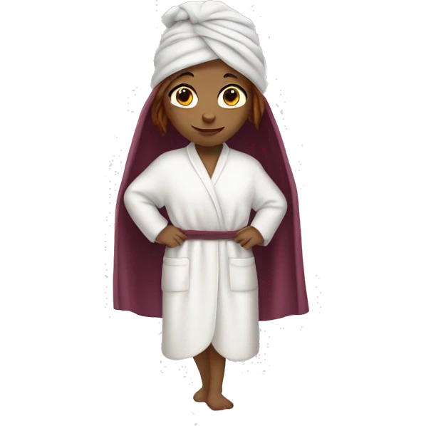 Burgundy haired girl with hair wrapped up in towel in white robe emoji
