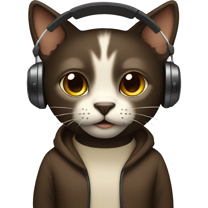 Dark Brown cat with beige headphones emoji