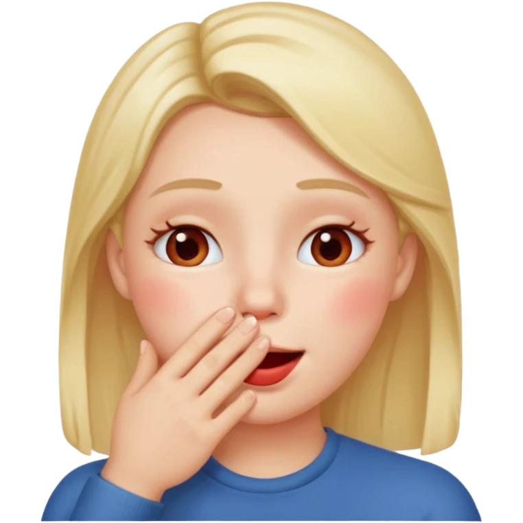 Hand over mouth with blushed cheeks more redness on cheek and smiling  more more redness  emoji