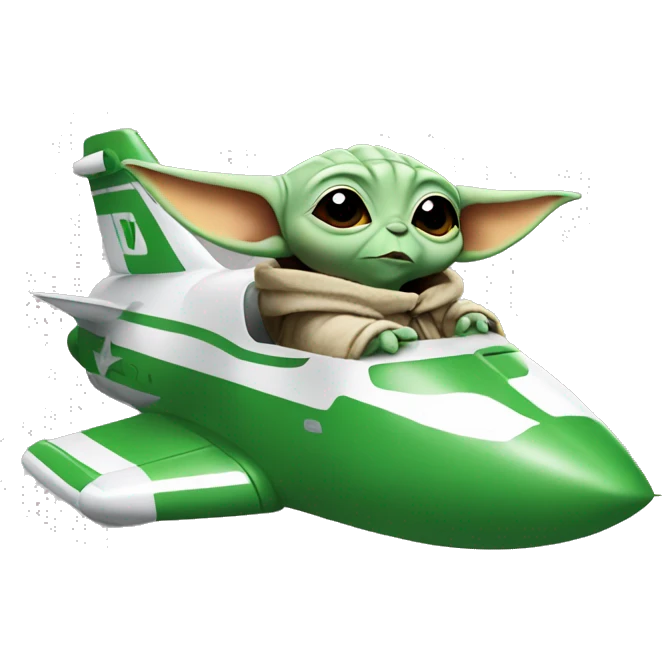 Baby yoda in a jet full of cows emoji