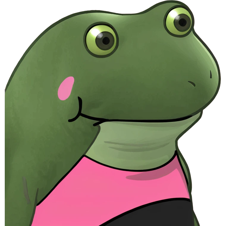 BLACKPINK-inspired object, black and pink colors, playful frog meme look emoji