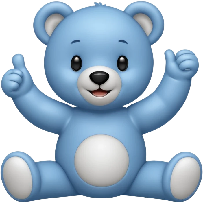 Un petit nounours peluche bleu qui souris et qui tend un bras avec un pouce en l'air  emoji