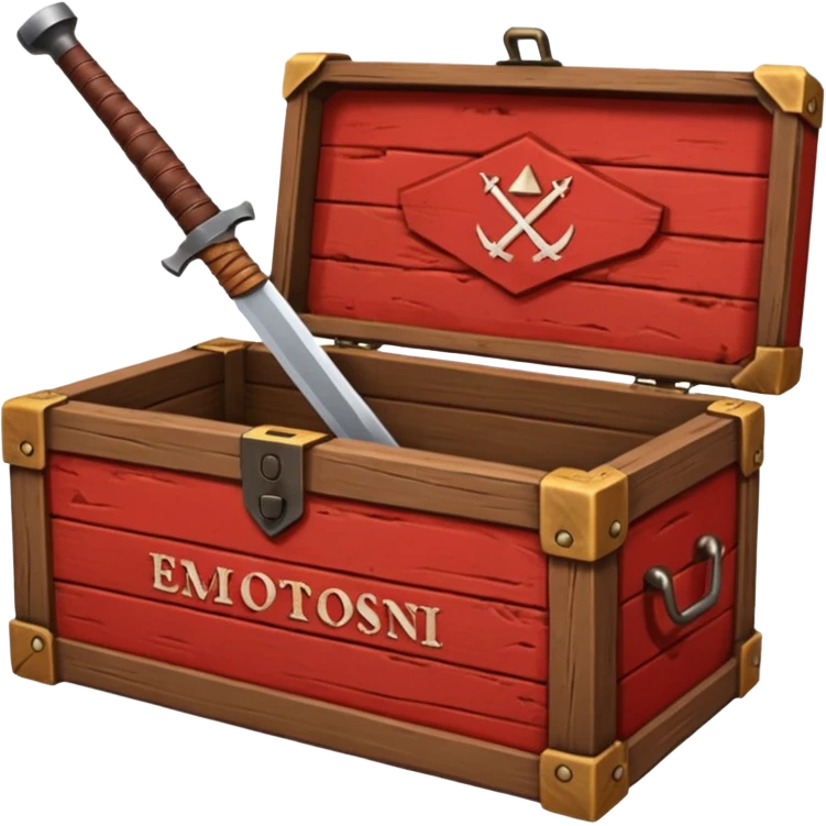generate a very realistic wooden box with a red weapon inscription emoji