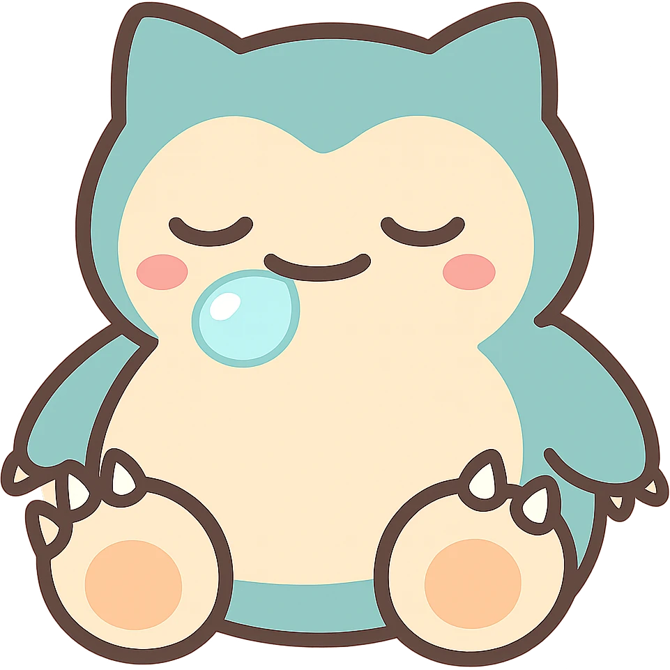 Edit this image of Snorlax sleeping with a little snot bubble in chibi style emoji. Make sure Snorlax has three toe claws on each foot. Keep the background transparent. emoji