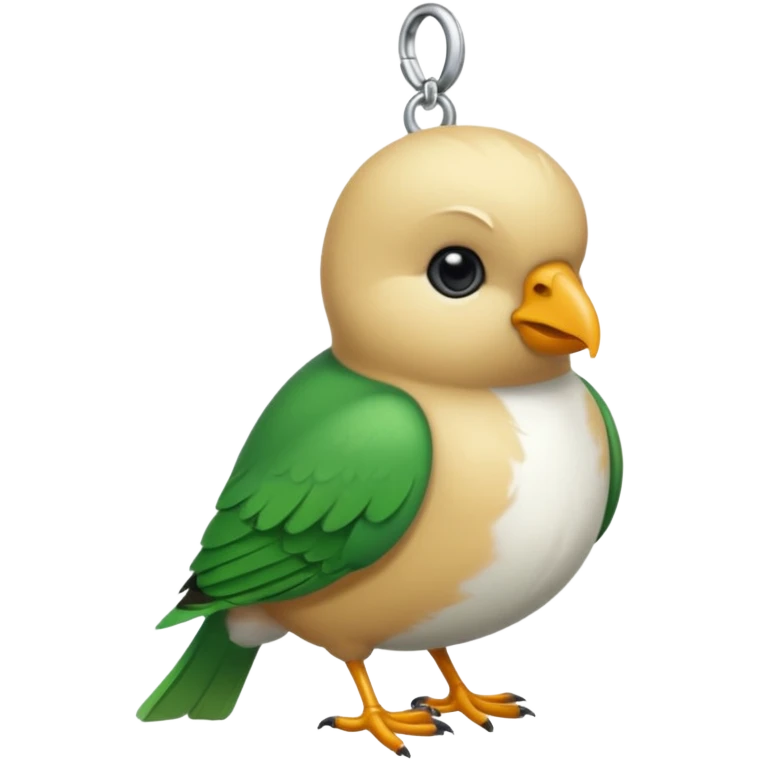 un oiseau classique vert avec un collier autour de son coup avec des breloque argentées et un seul poil blond qui fait une petite bouclette sur le front  emoji