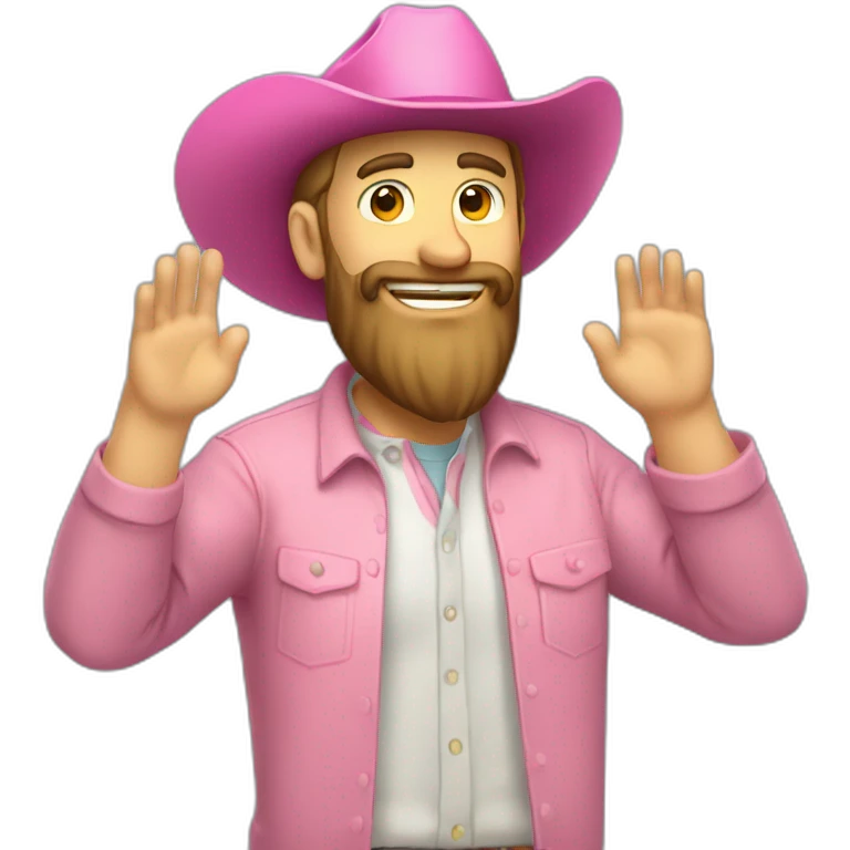 Caucasian guy with a full beard and a pink cowboy hat, greeting someone and tipping the hat emoji