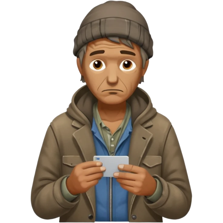 a homeless guy begging for money but with a card reader instead emoji