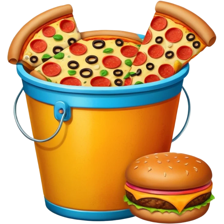 ganarate a emogi a bucket of food with pizza buerger coffee emoji