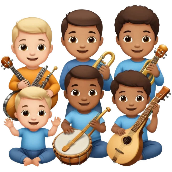 baby boys with instruments smiling emoji